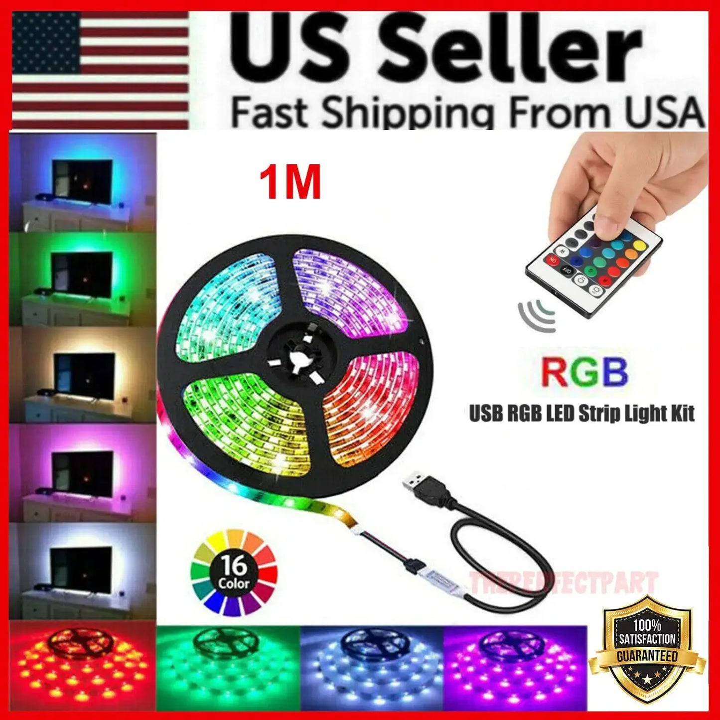 5V USB LED Strip Lights TV Back Light 5050 RGB Colour Changing with 24Key Remote My Store