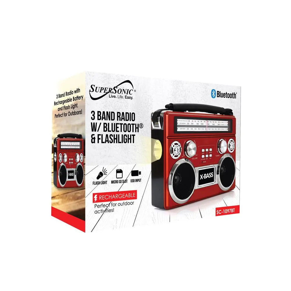 Supersonic Portable 3 Band Radio with Bluetooth and Flashlight Online Contraptions