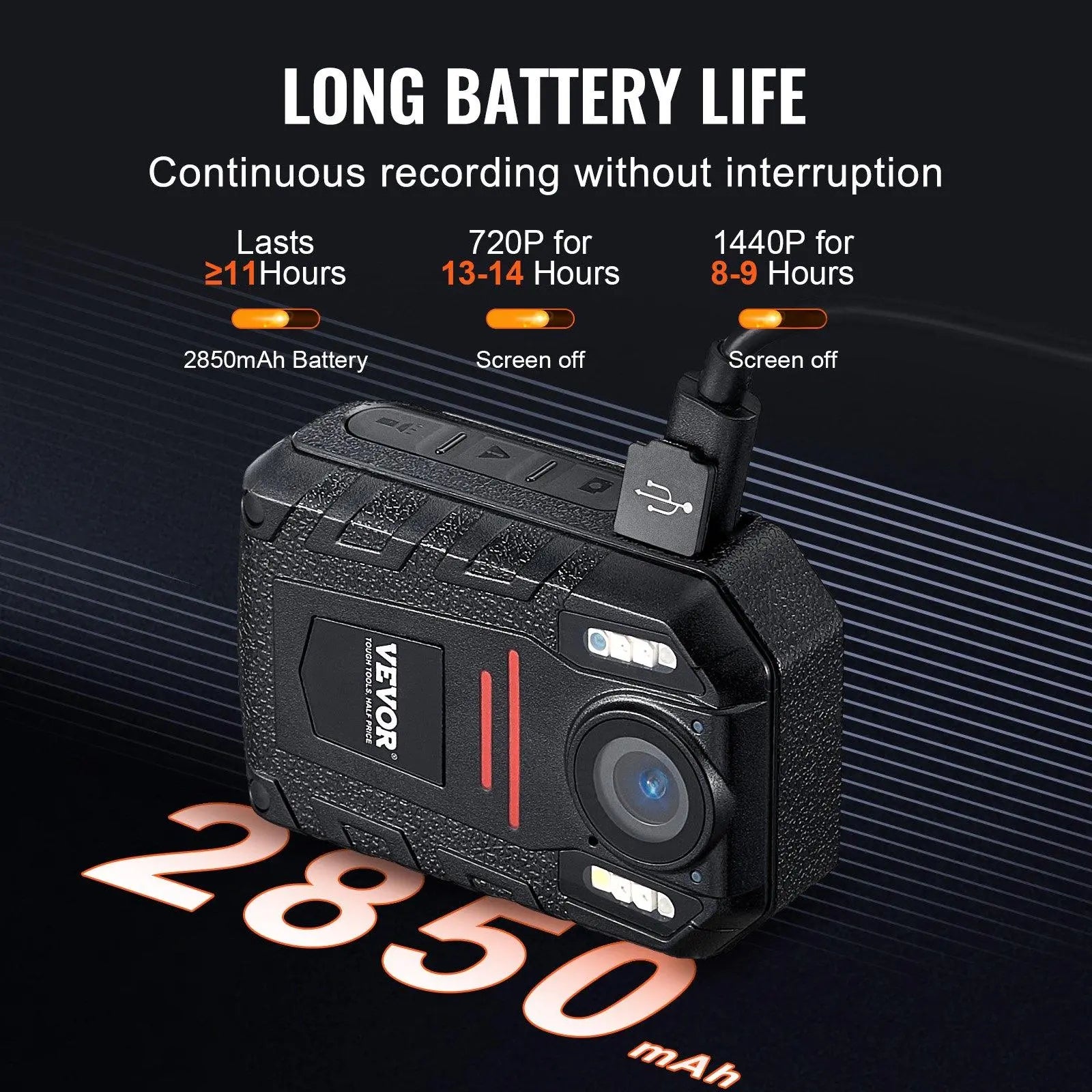 VEVOR 1440P HD Police Body Camera, 64GB Body Cam with Audio Video Recording Picture, Built-in 2850 mAh Battery, 2.0" LCD, Infrared Night Vision, Waterproof Personal Body Cam for Law Enforcement Online Contraptions