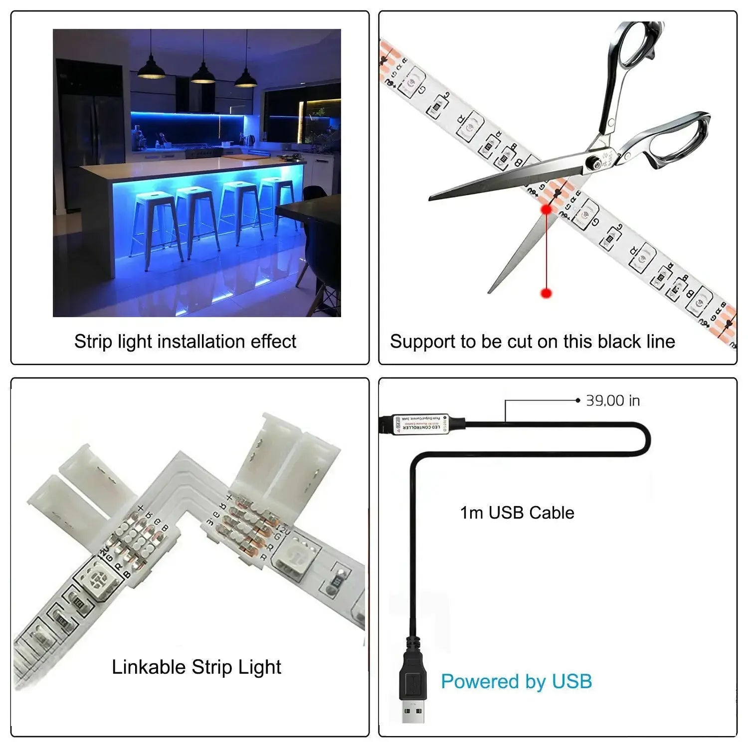 5V USB LED Strip Lights TV Back Light 5050 RGB Colour Changing with 24Key Remote My Store