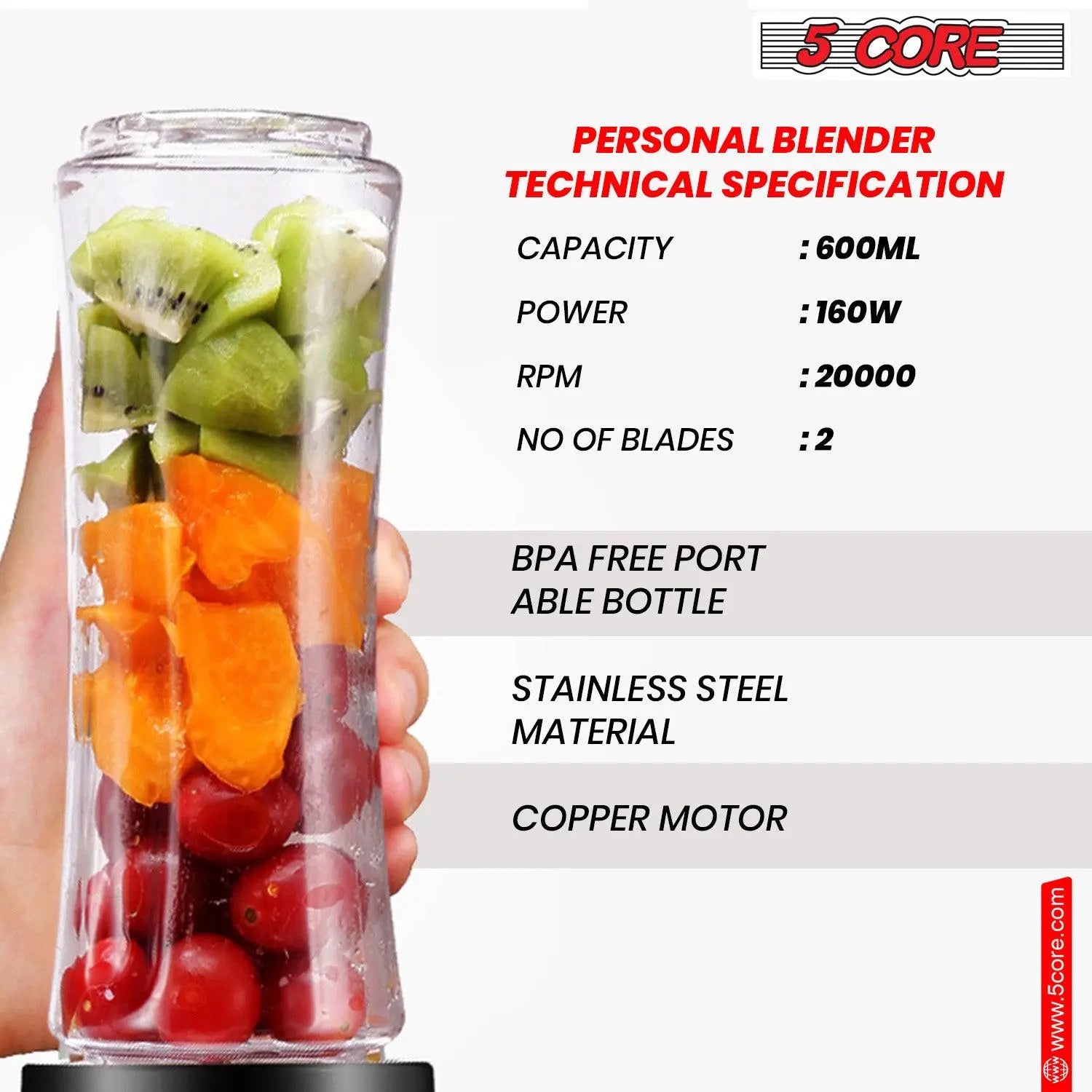 5Core Portable Personal Blender for Kitchen 20Oz Capacity 160W Smoothie Maker Blenders Online Contraptions