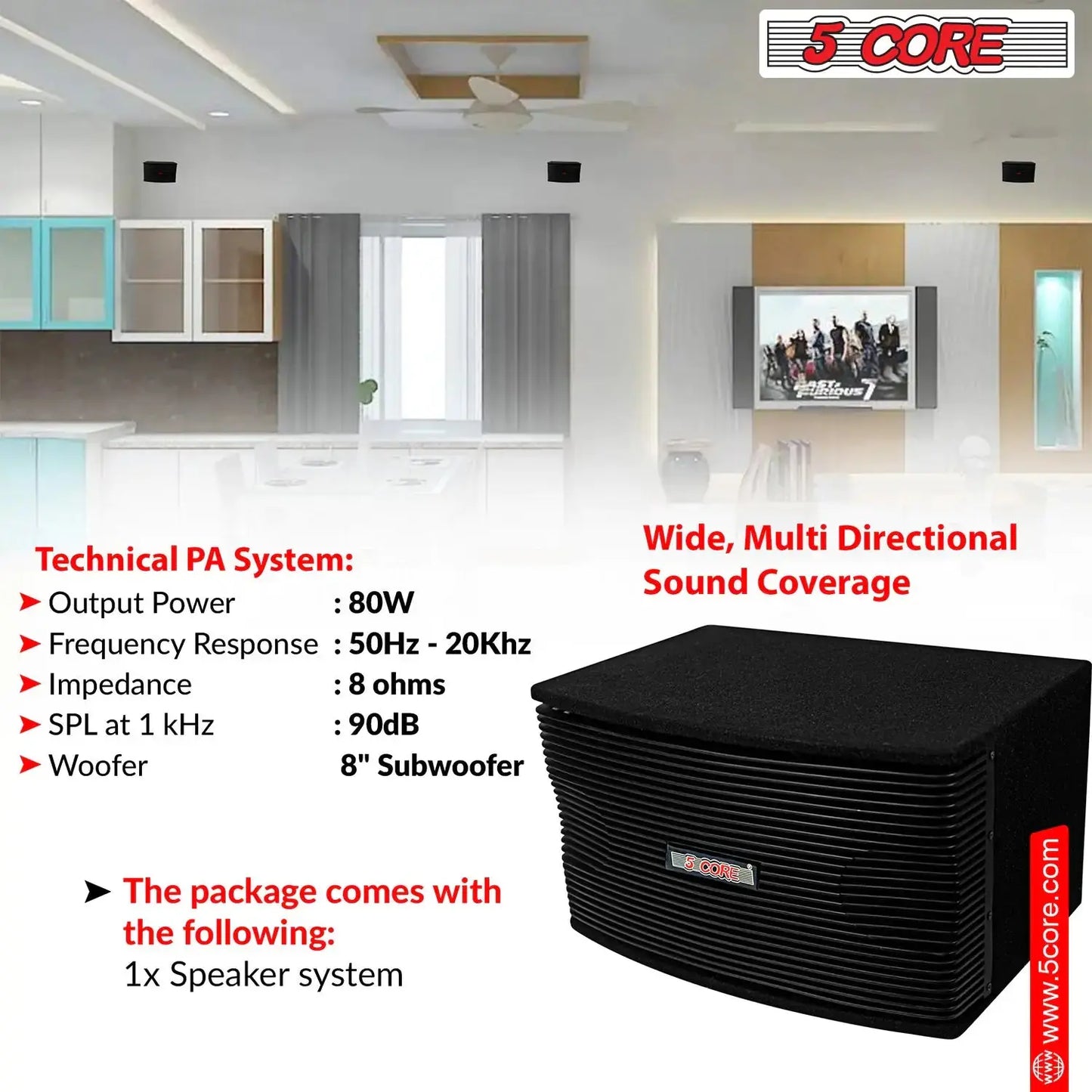 5Core Box Subwoofer for Car 1Pc Black 800W Peak Power 8 Inch Vented Trunk Speaker Woofer 8 Ohm My Store