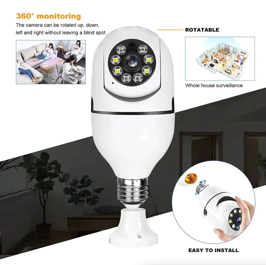 360° 1080P IP E27 Light Bulb Camera Wi-Fi IR Night Smart Home Wireless Security My Store