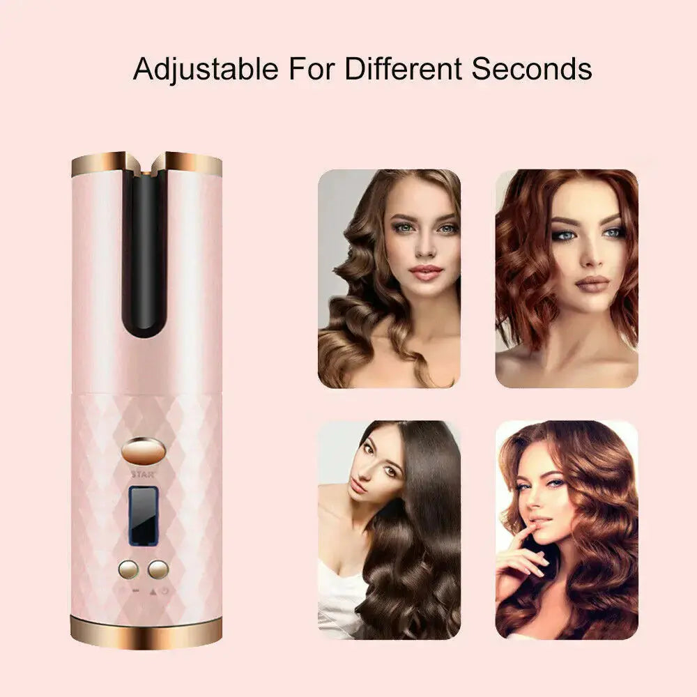 Hair Curler LCD Cordless Auto Rotating Waver Curling Iron Ceramic Wireless USA My Store