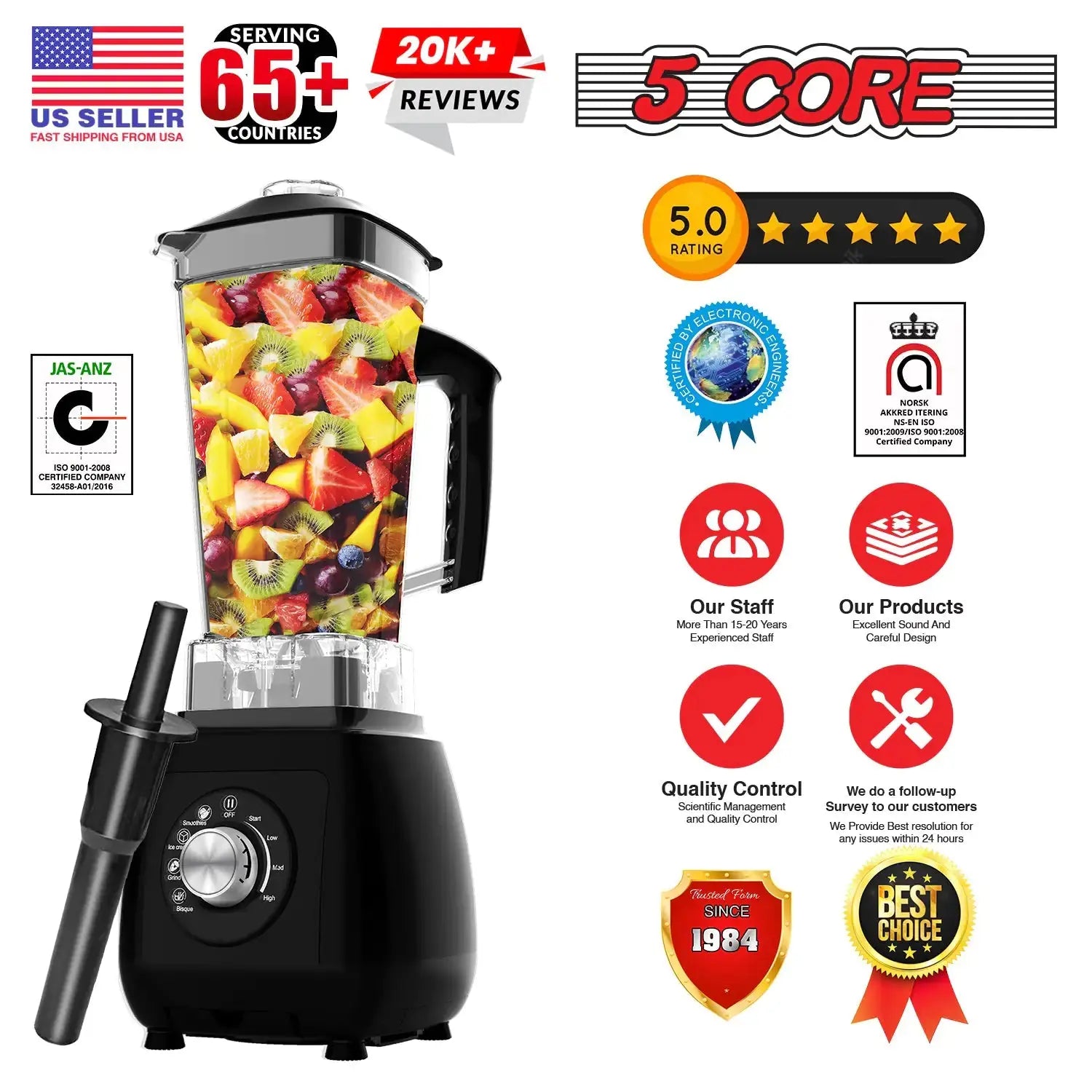 5Core Juicer Blender Machines 2000W Countertop Kitchen Smoothie Maker w 68oz Jar My Store