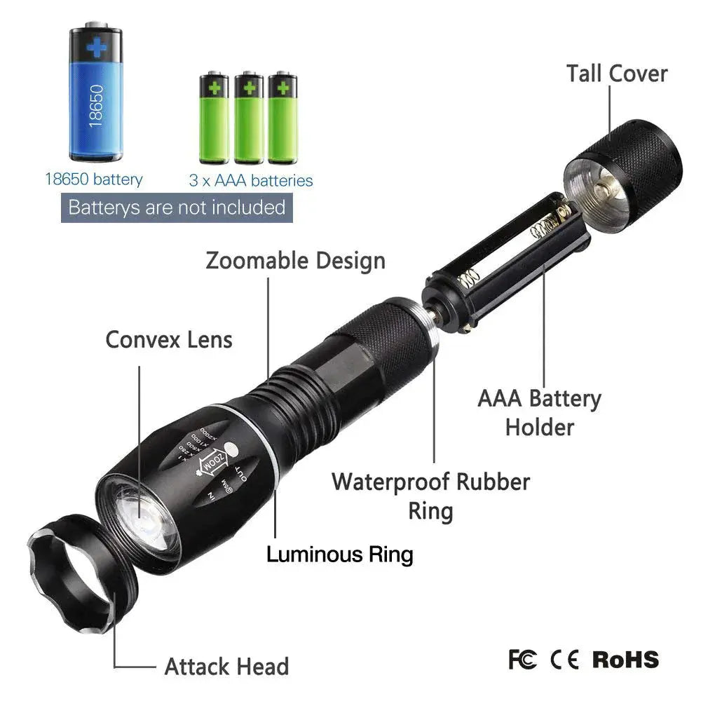 Super-Bright 90000LM LED Tactical Flashlight 5 Modes Zoomable Torch Searchlight My Store