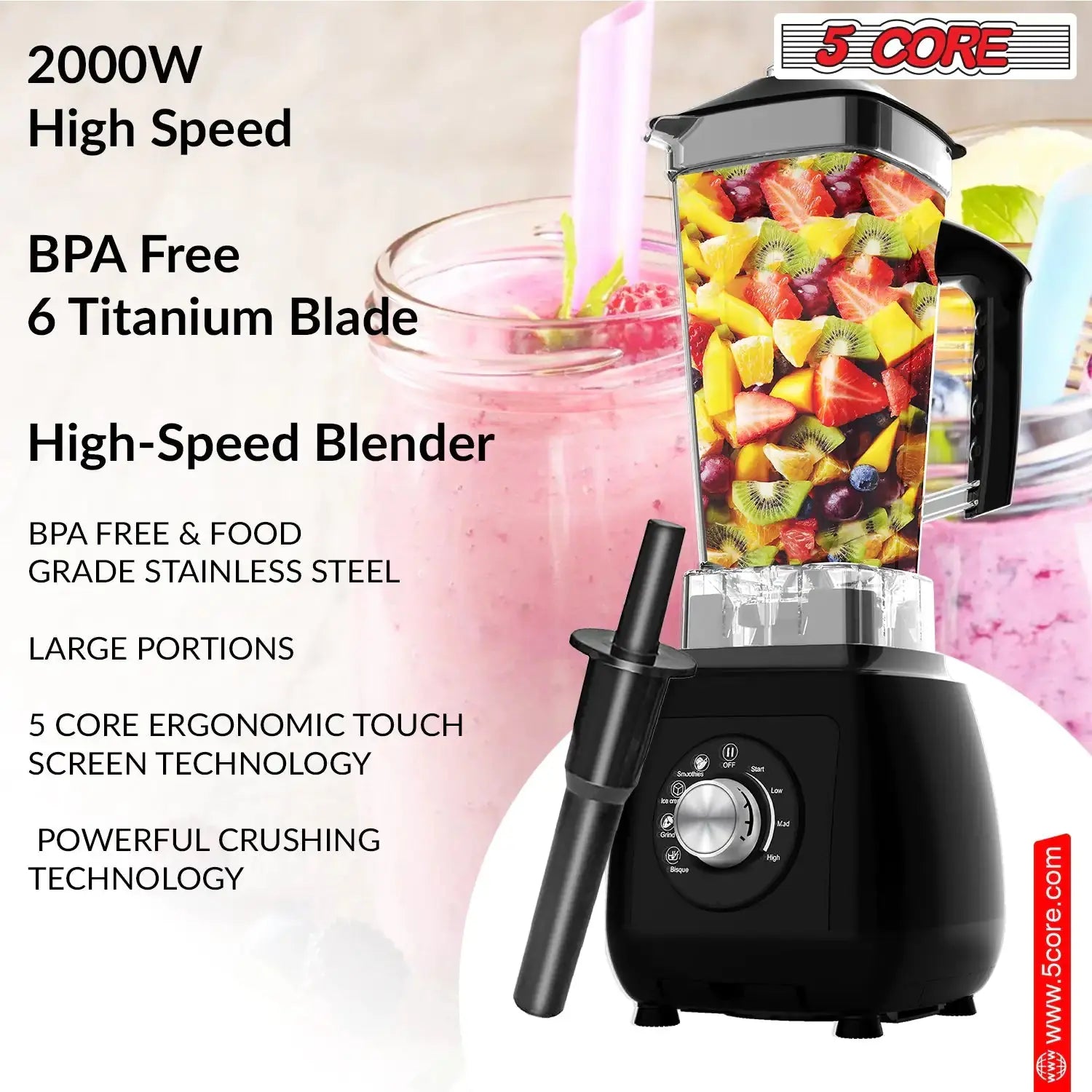 5Core Juicer Blender Machines 2000W Countertop Kitchen Smoothie Maker w 68oz Jar My Store