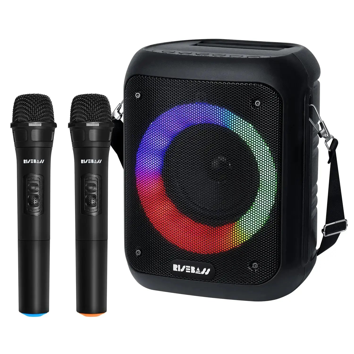 Risebass Portable Karaoke Machine with 2 Wireless Microphones - Bluetooth Rechargeable Speaker with USB/SD/TF Card Support, AUX-in, Tripod Screw Mount and Phone Slot. My Store