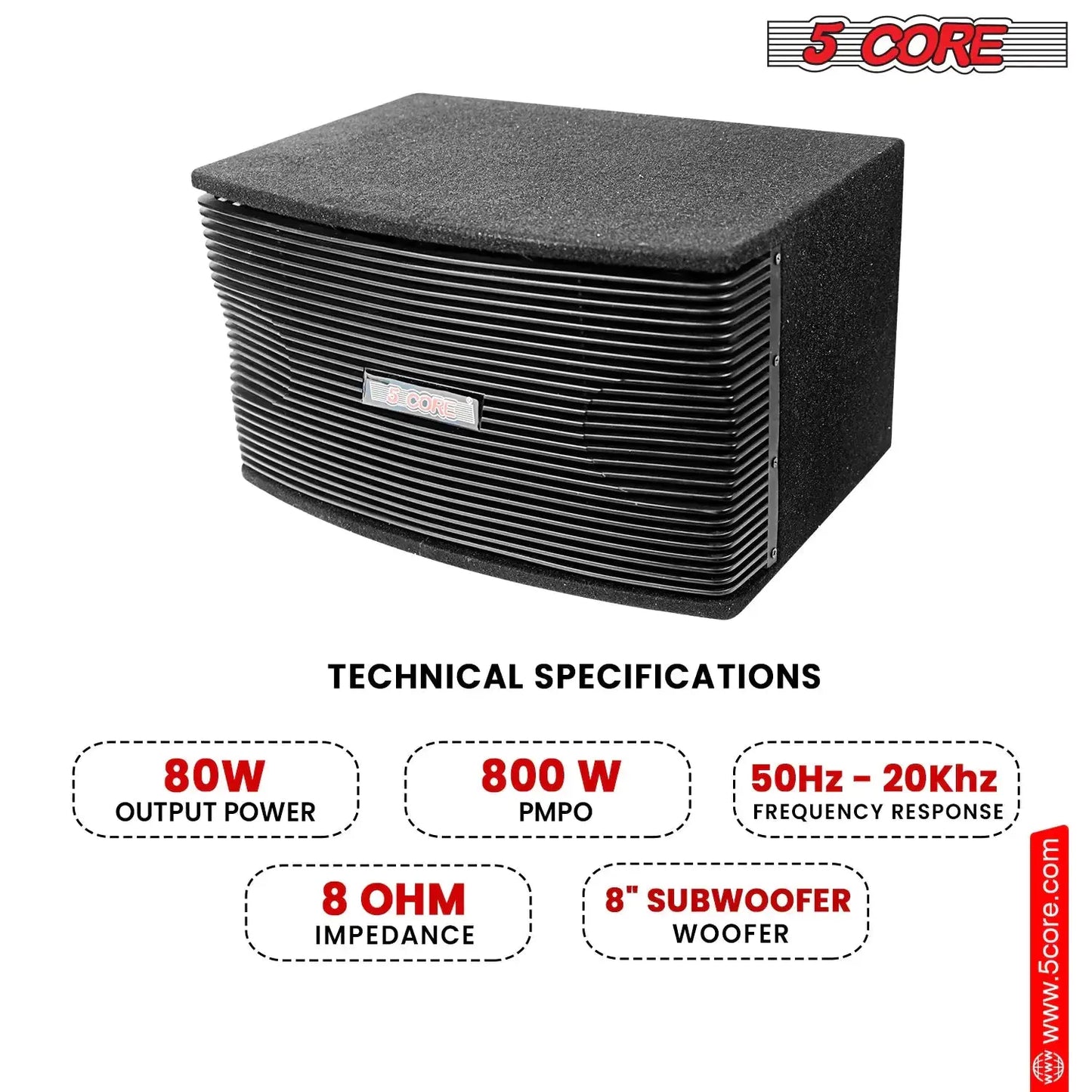 5Core Box Subwoofer for Car 1Pc Black 800W Peak Power 8 Inch Vented Trunk Speaker Woofer 8 Ohm My Store