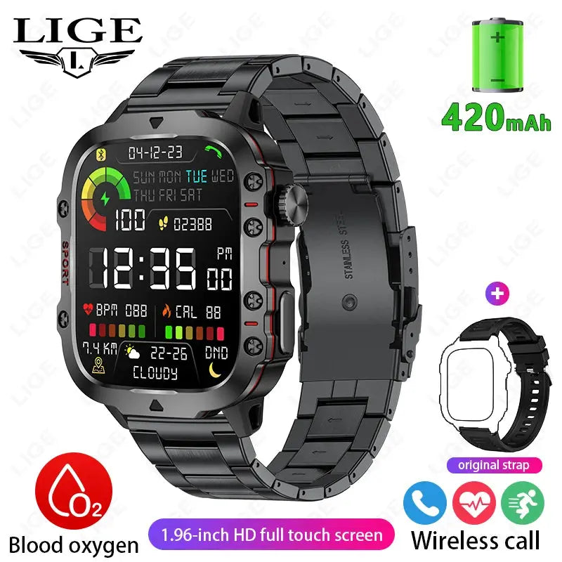 2024 New For Xiaomi Military Smart Watch Men IP68 5ATM Outdoor Sports Fitness Tracker Health Monitor 1.96" BT Call Smartwatch LIGE Smartwatch Dropshipping Store