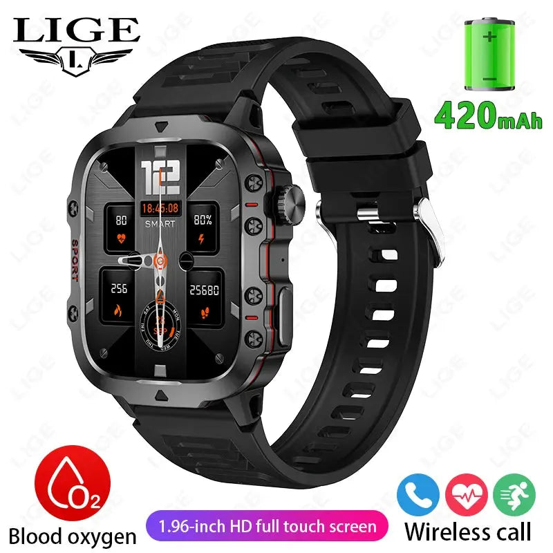 2024 New For Xiaomi Military Smart Watch Men IP68 5ATM Outdoor Sports Fitness Tracker Health Monitor 1.96" BT Call Smartwatch LIGE Smartwatch Dropshipping Store