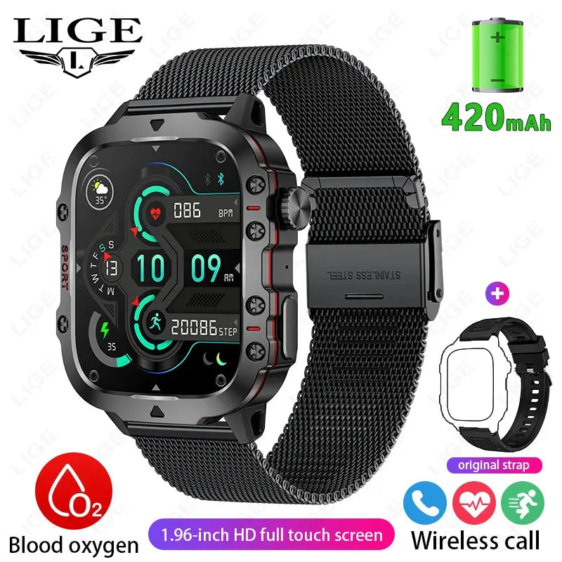 2024 New For Xiaomi Military Smart Watch Men IP68 5ATM Outdoor Sports Fitness Tracker Health Monitor 1.96" BT Call Smartwatch LIGE Smartwatch Dropshipping Store