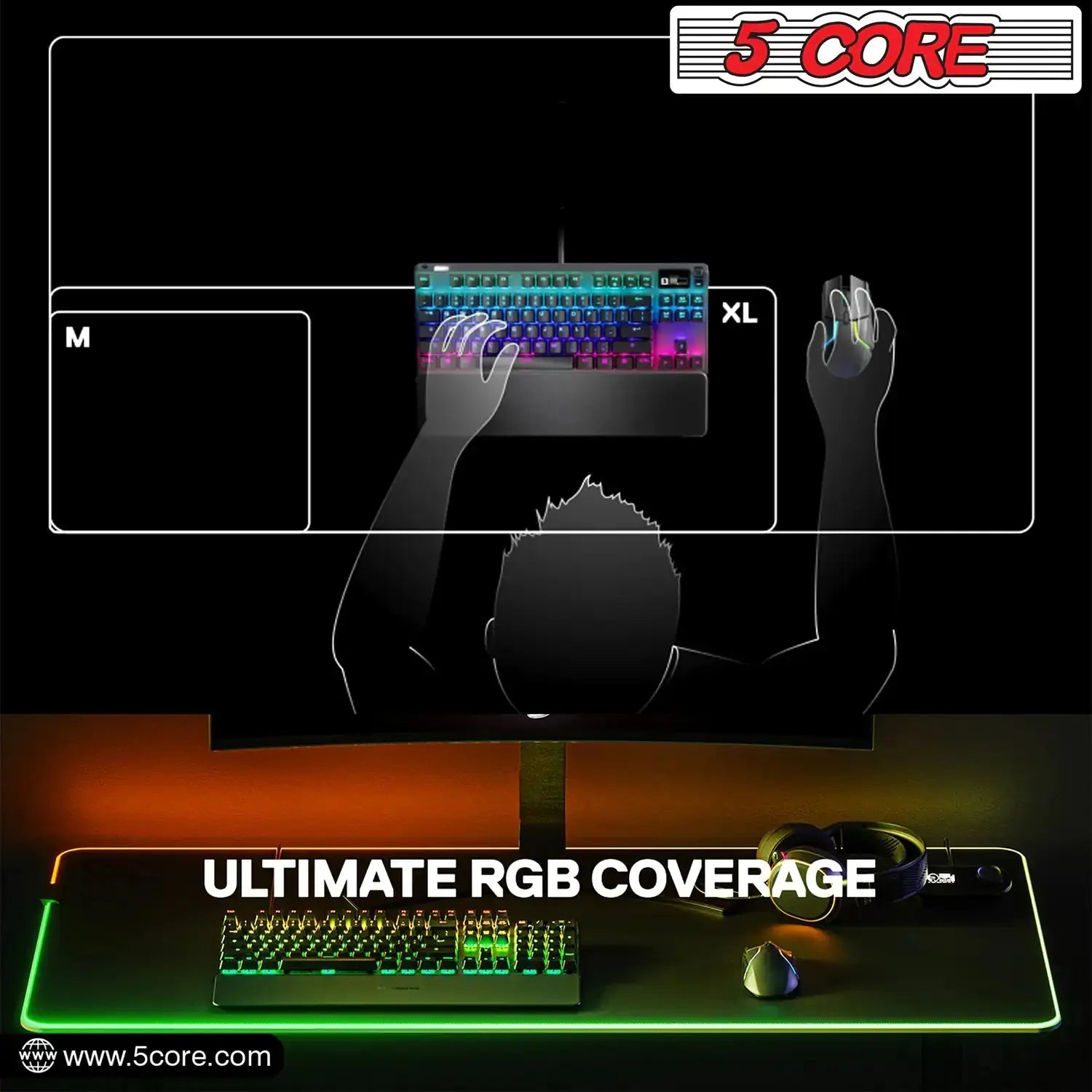 5 Core Gaming Mouse Pad RGB 12 Light Modes 2 Zone Desk Mouse Mat w Rubber Base My Store