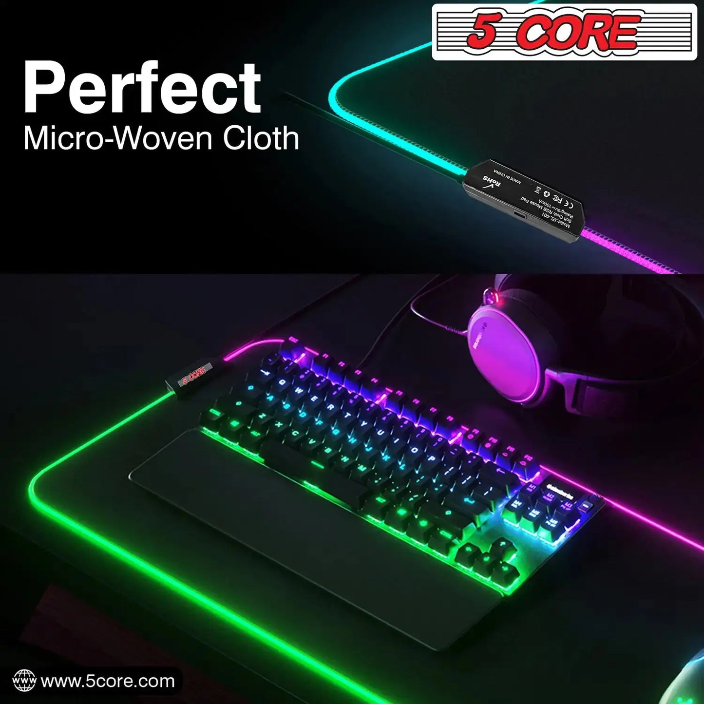 5 Core Gaming Mouse Pad RGB 12 Light Modes 2 Zone Desk Mouse Mat w Rubber Base My Store