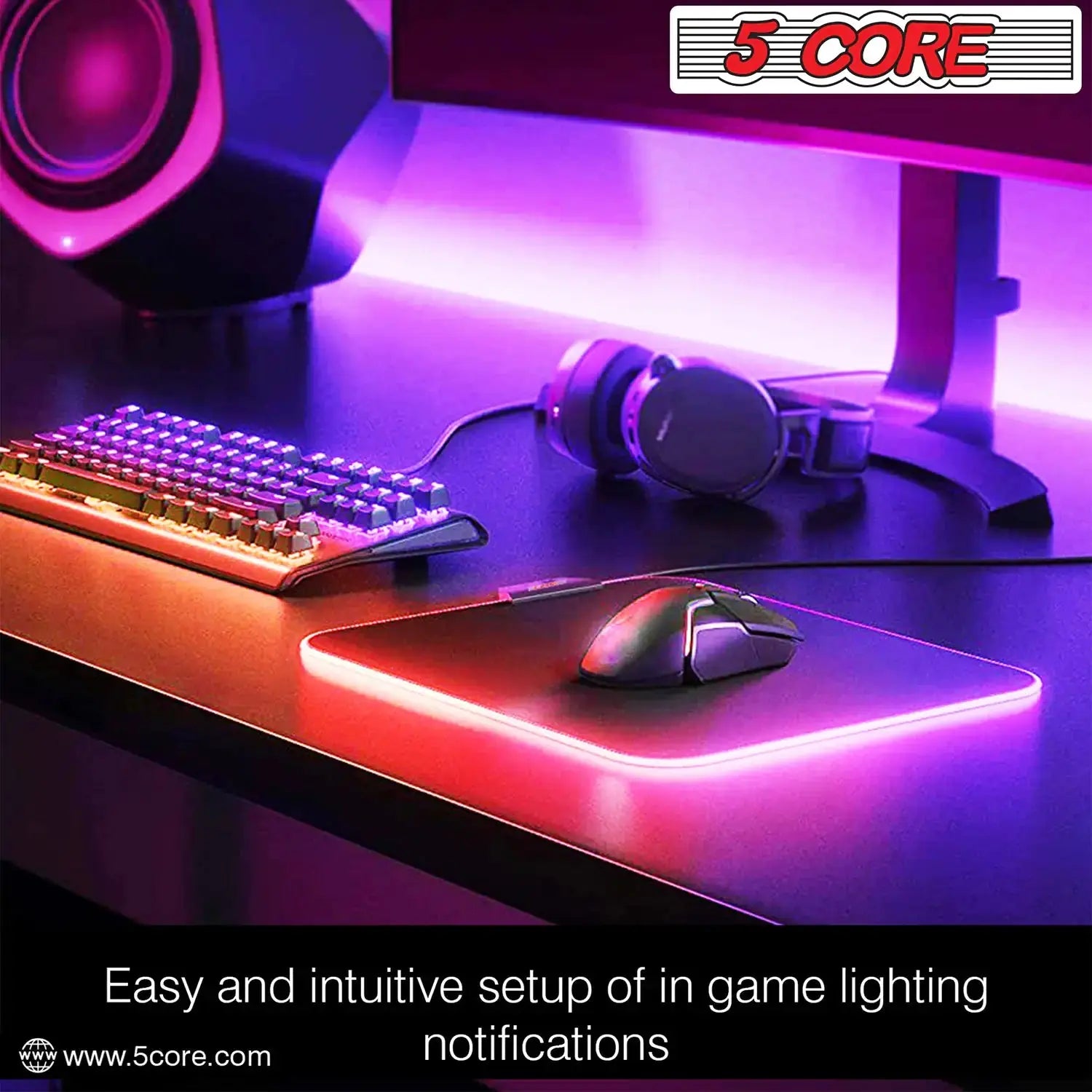 5 Core Gaming Mouse Pad RGB 12 Light Modes 2 Zone Desk Mouse Mat w Rubber Base My Store