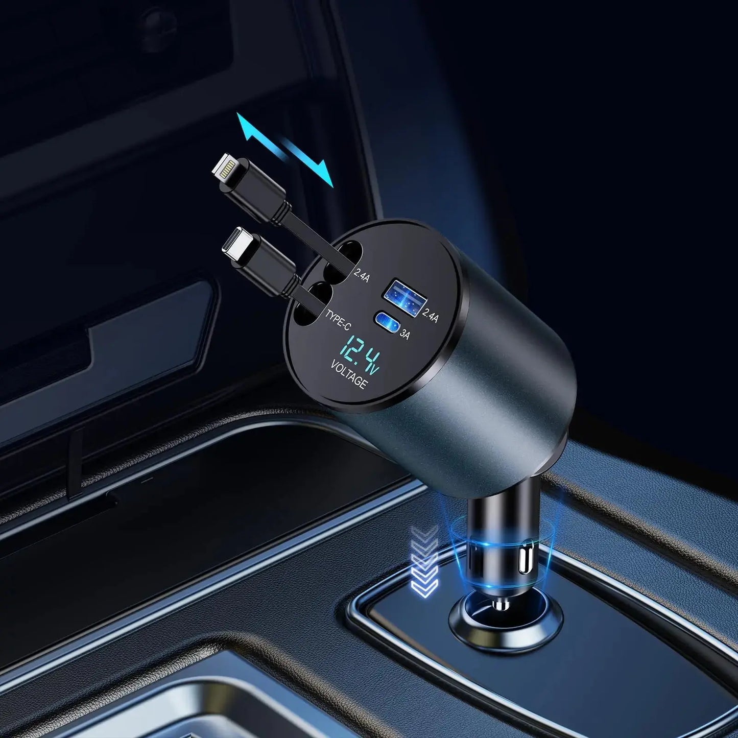 TIKTOK SHOP Retractable Car Charger, 4 in 1 Fast Car Phone Charger 66W, Retractable Cables and USB Car Charger,Compatible with iPhone 15/14/13/12/11,Galaxy,Pixel My Store