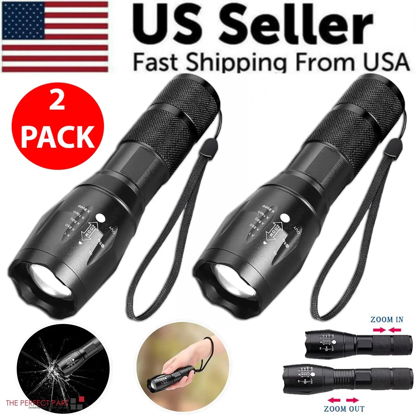 Super-Bright 90000LM LED Tactical Flashlight 5 Modes Zoomable Torch Searchlight My Store