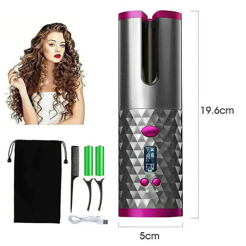 Hair Curler LCD Cordless Auto Rotating Waver Curling Iron Ceramic Wireless USA My Store