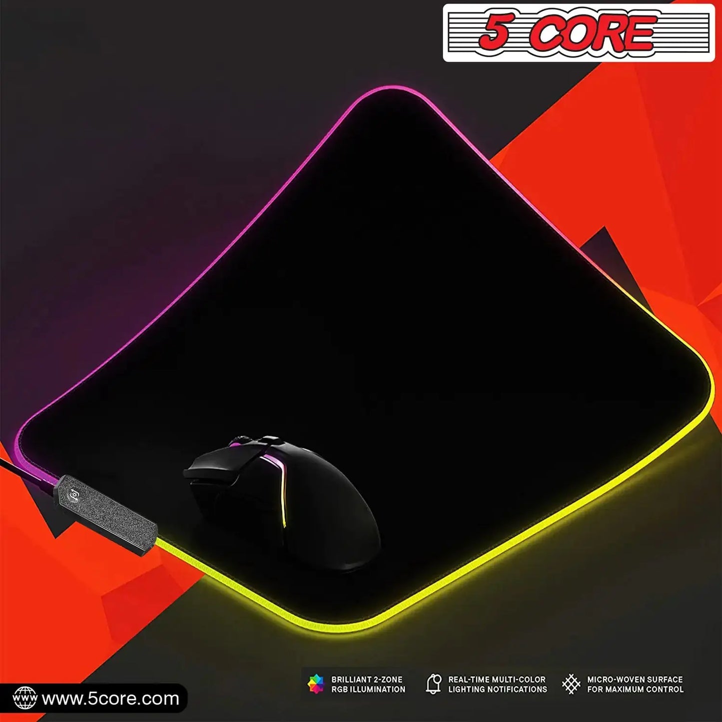 5 Core Gaming Mouse Pad RGB 12 Light Modes 2 Zone Desk Mouse Mat w Rubber Base My Store