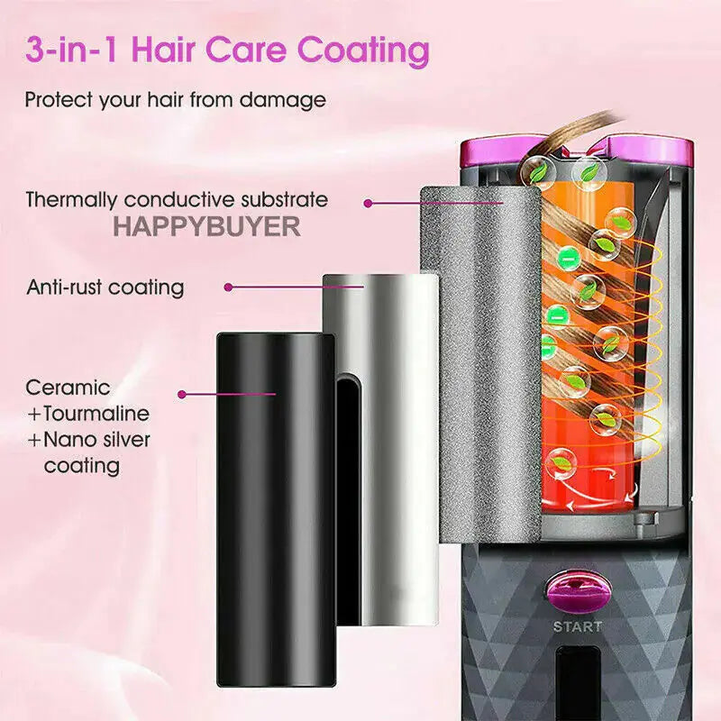 Hair Curler LCD Cordless Auto Rotating Waver Curling Iron Ceramic Wireless USA My Store