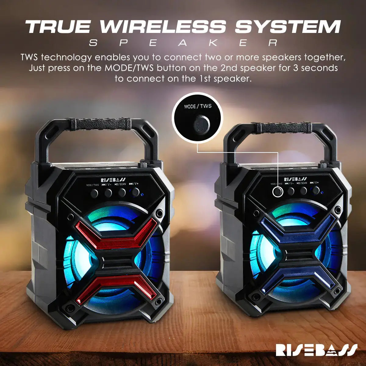 Portable Wireless Bluetooth Speaker with TWS Function - Rechargeable Bluetooth Speaker - LES flashing Lights My Store