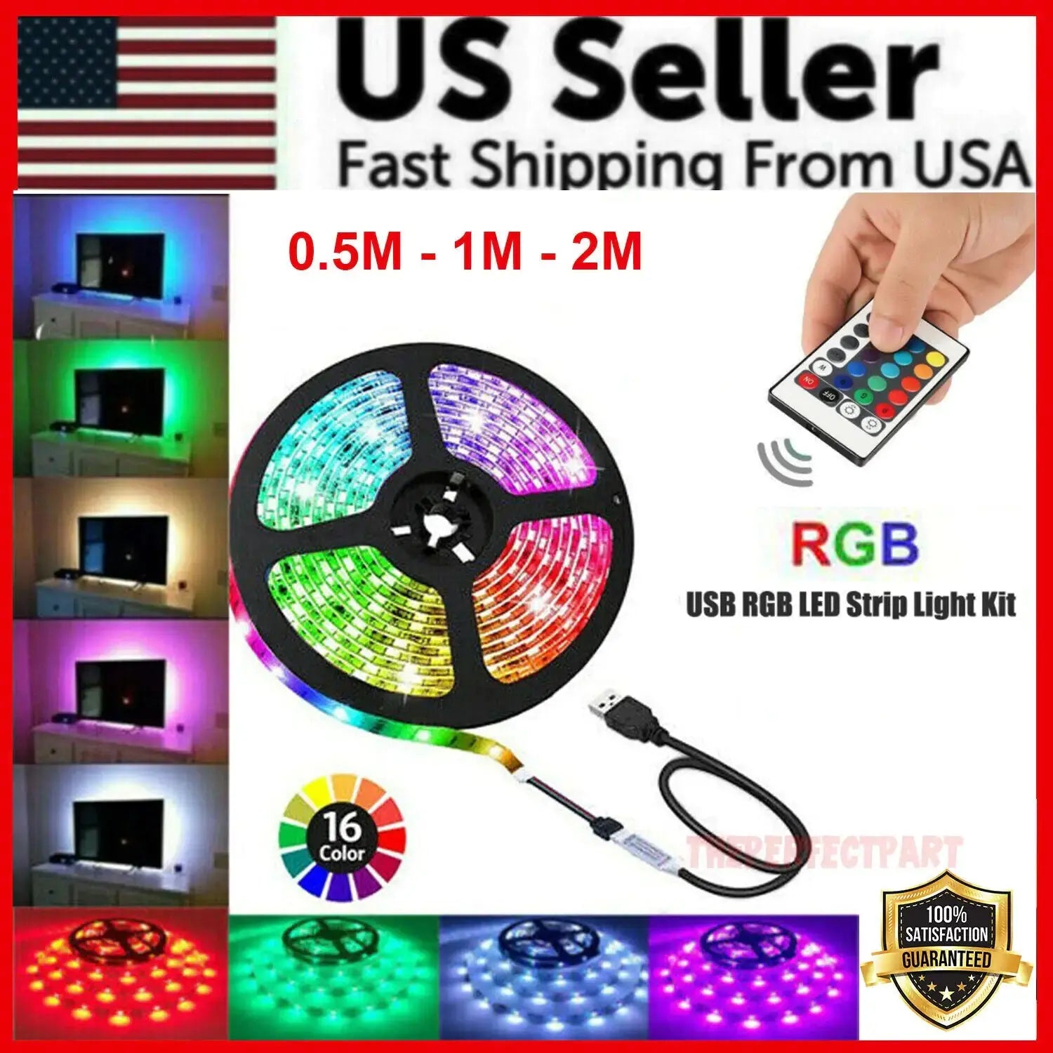 5V USB LED Strip Lights TV Back Light 5050 RGB Colour Changing with 24Key Remote My Store